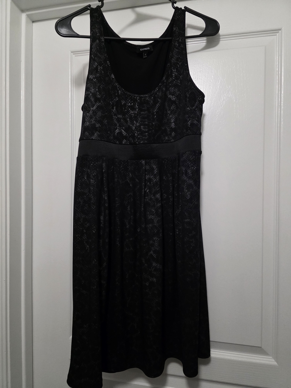 Express Black Textured Scoop Neck Fit & Flare Dress